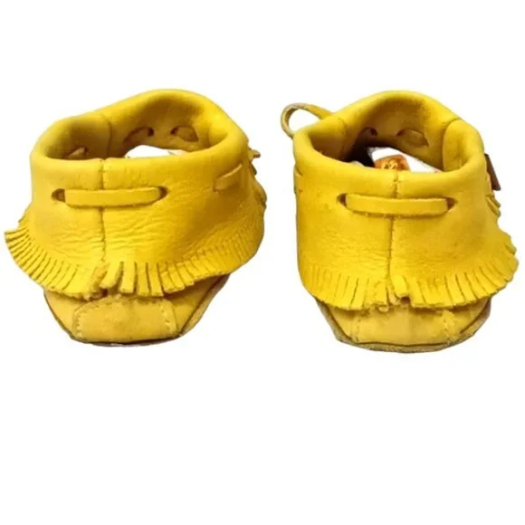 Laurentian Chief Fringed Moose Hide Leather Earthing Moccasins Tan Beaded Size 5 - Picture 4 of 11